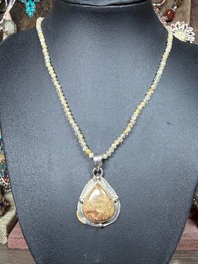 Yellow Citrine Teardrop Pendant Necklace - Unbranded